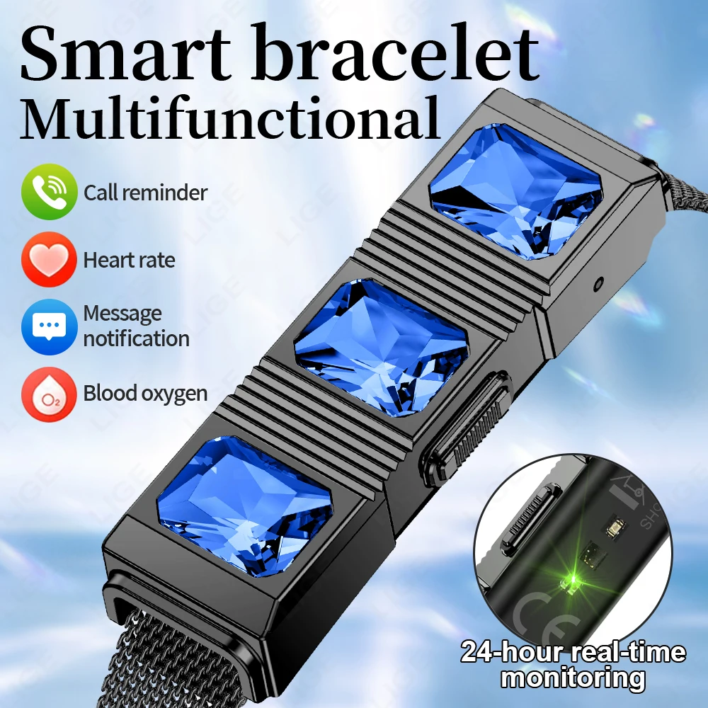 

LIGE Couple Smart Bracelet Blood Oxygen Heart Rate Smart Watches 170 Kinds Sport Modes No Screen Smartwatch Sports For Men Women