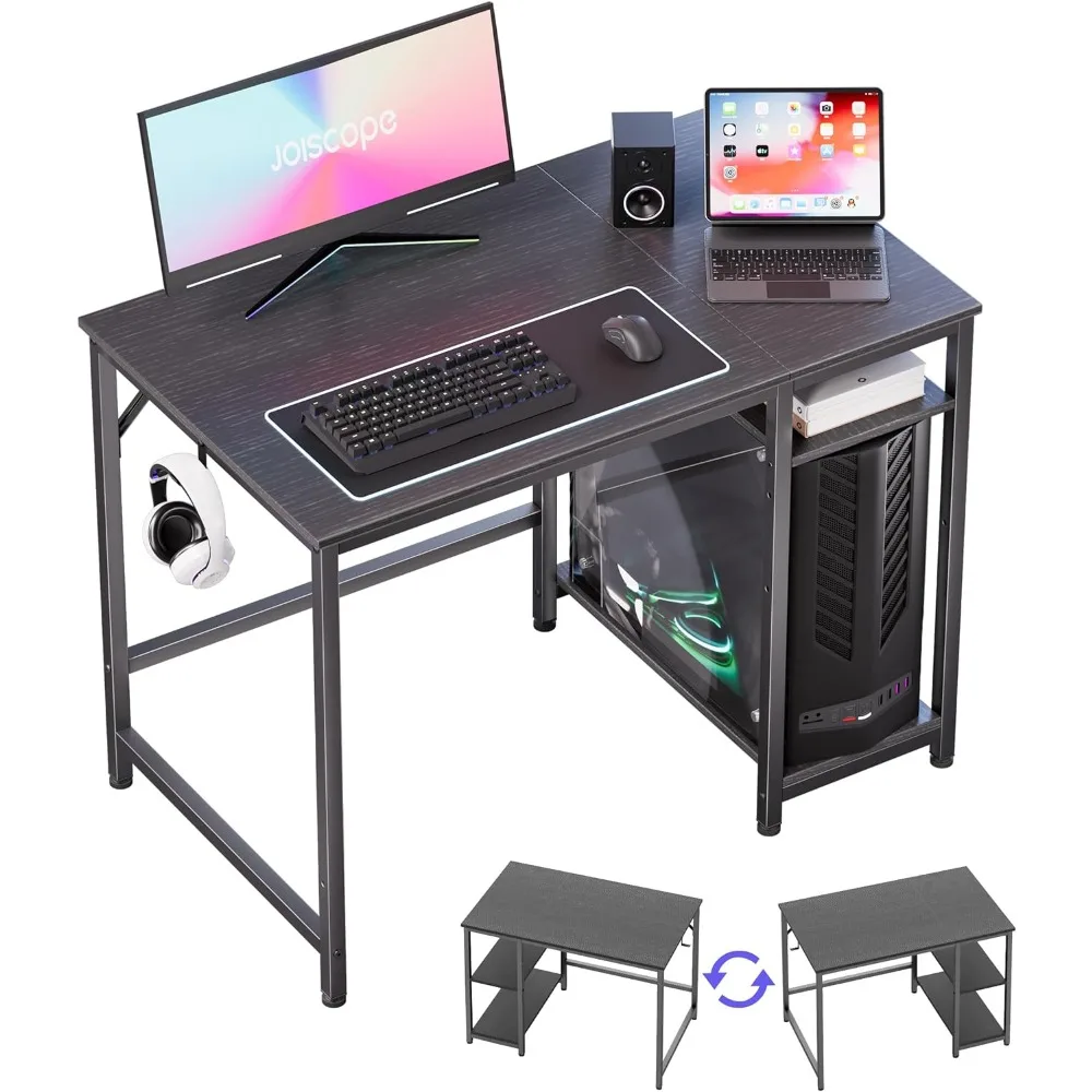 

Home Office Gaming Desk with Wooden Storage Shelf,Small Computer Office Desk and Gaming Table