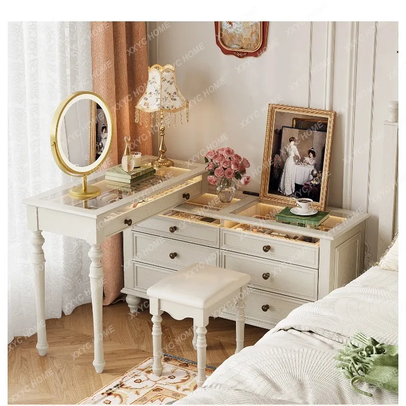HH white all-solid wood dresser, chest cabinet integrated household rotatable
