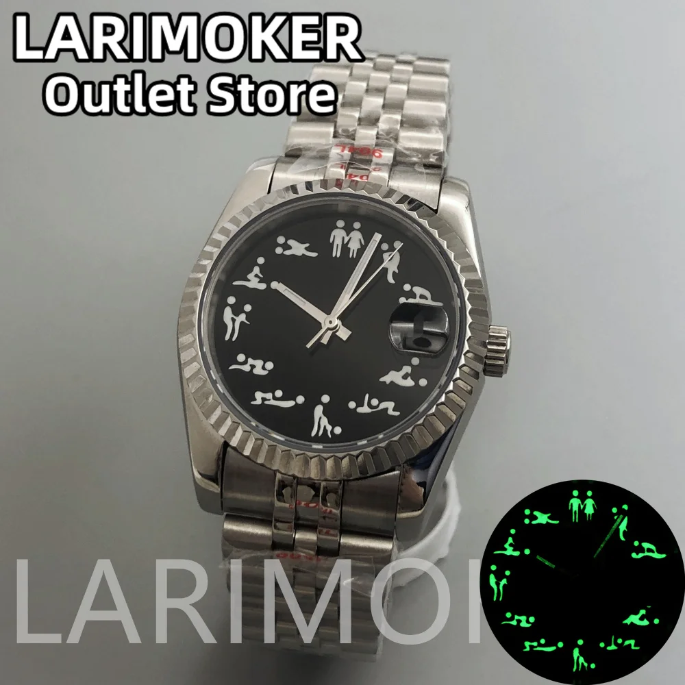 

LARIMOKER 36mm 39mm Black dial Silver Watch fit NH35 NH36 movement Automatic 20ATM Diver Men Watch Sapphire Glass