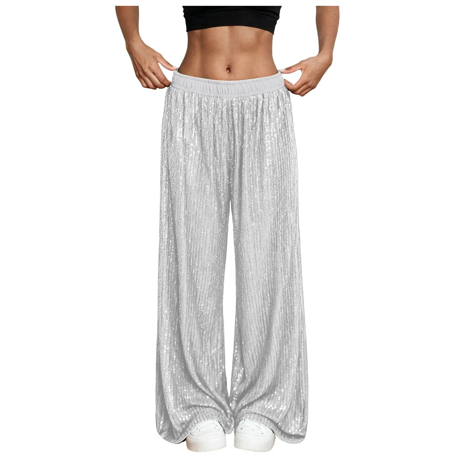 2025 Neue Pailletten-Hose mit Weitem Bein für Damen Hochgeschnittene Sommer-Hose Dünn Atmungsaktiv Schmeichelhaft Modisch Europäisch-Amerikanisch Lässig Locker