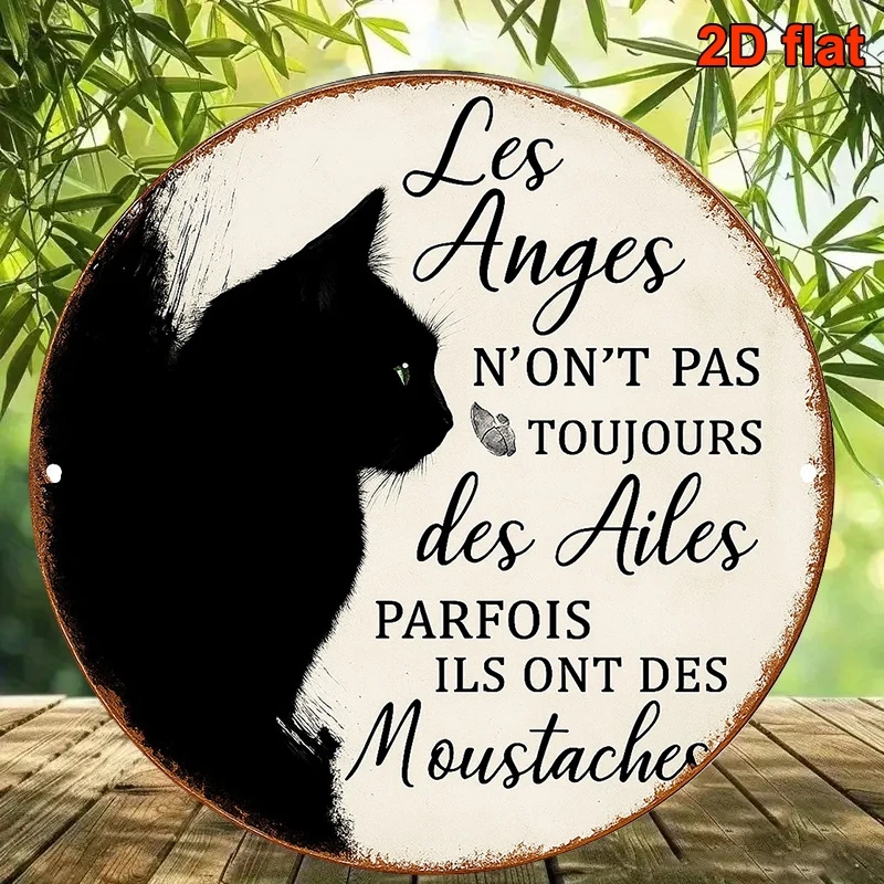 20CM 1PCS 2D Retro Pastoral French Style Pet, Black Cat, Wooden Round Plate Furniture Hanging Wall Decoration Pet Party Pet Park
