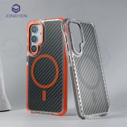 Magnetic Carbon Fiber Pattern Wireless Charge Case For Samsung Galaxy S23 Plus S24 S25 S26 Ultra A53 A55 Armor Cover For Magsafe