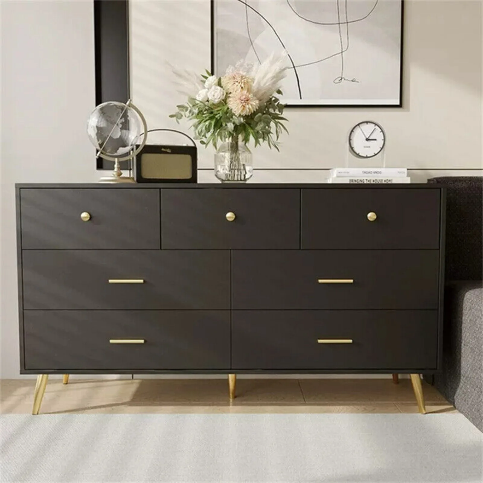 

US47.2 inch/55.1 inch modern wooden 6/7 drawer vanity drawer cabinet with metal handle-