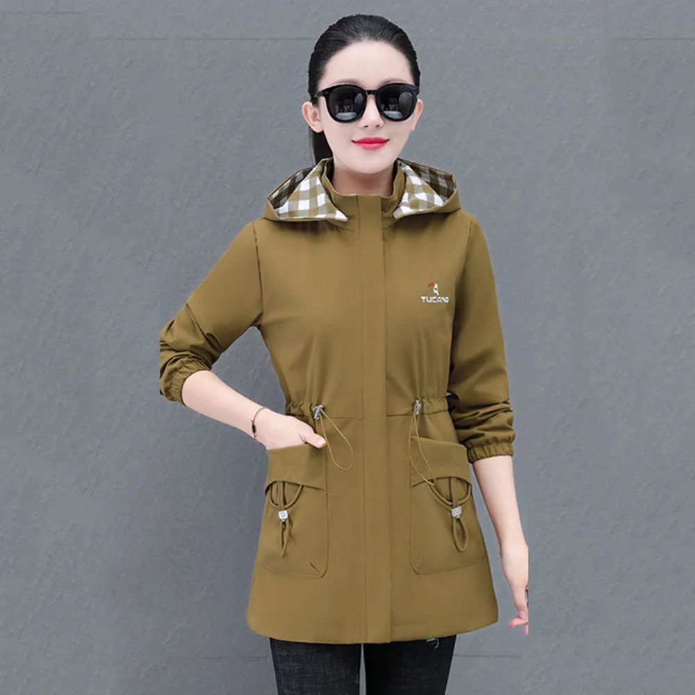 Temperament In The Long Sports Windbreaker Ladies 2024 Spring And Autumn New Fashion Slim Hooded Casual Jacket Female Tide.