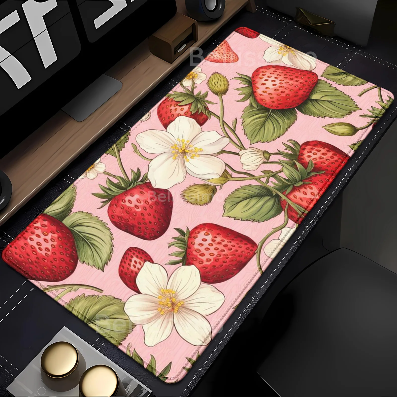 

Strawberry Kawaii Mousepad Cute Red Pink Berry Fruit Milk Anime Aesthetics Girly Mouse Pad Gaming offices accessories Desk Mat