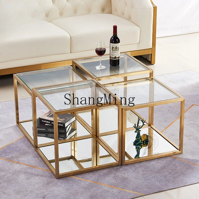 

Современный минималистичный металлический столик из нержавеющей стали и стекла, комбинированный, в стиле люкс, для гостиной, приставной к дивану, квадратный угловой столик