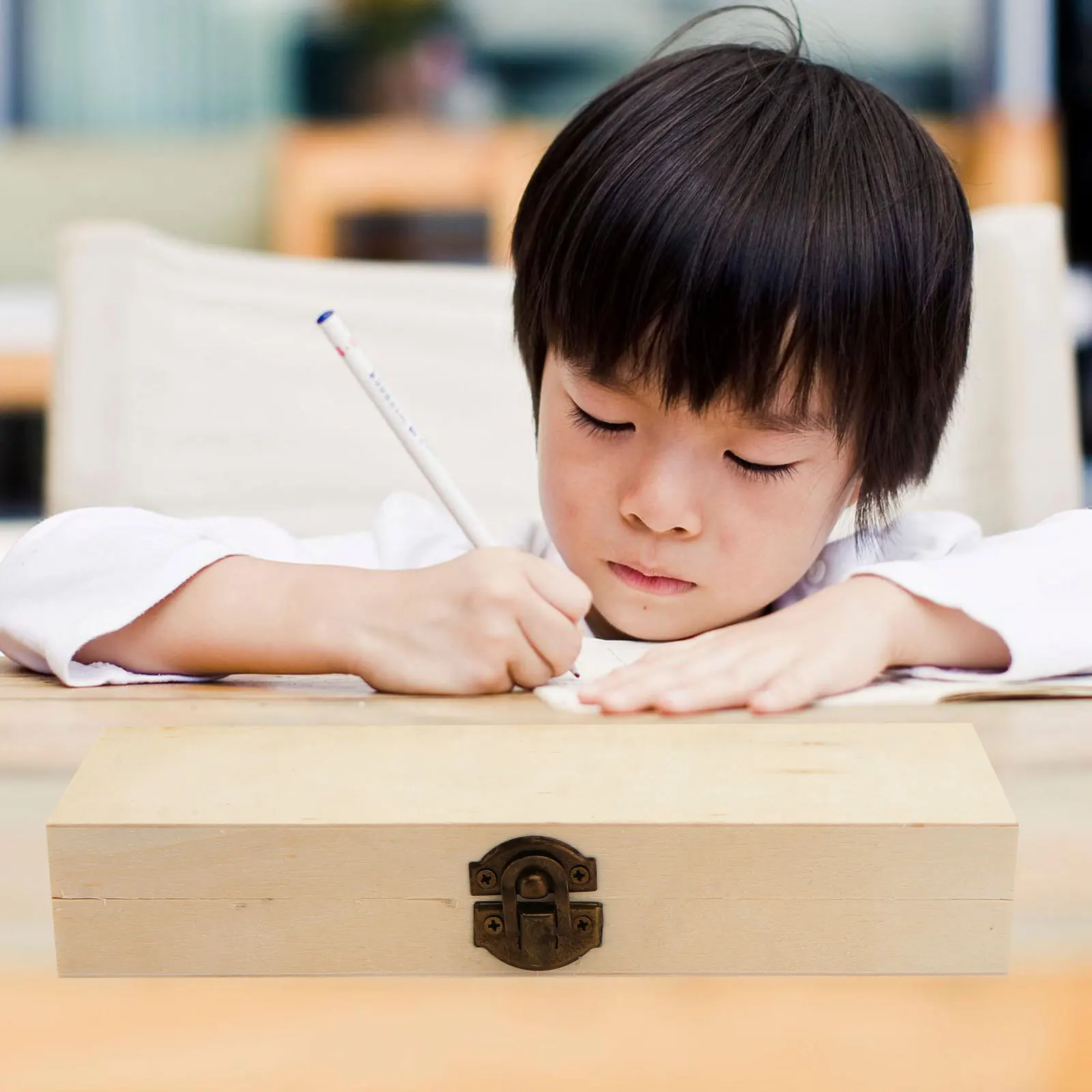 2 قطعة صندوق أدوات مكتب خشبي مقلمة للطلاب اللوازم المدرسية المنزل القلم التخزين المنظم صندوق أدوات مكتب بيج #5