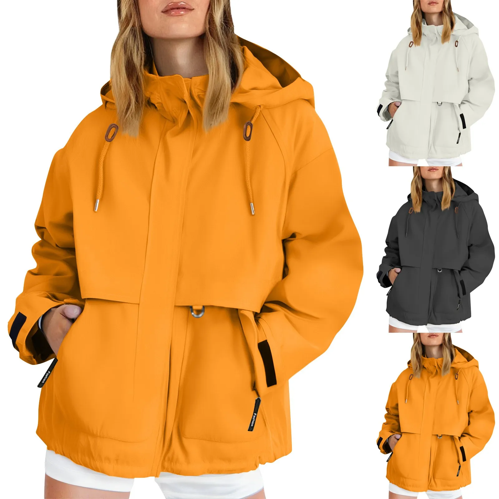 

Fashion Women Zipper Hooded Jacket Spring Autumn Solid Color Windproof Waterproof Thin Coat Outdoor Mountaineering Outfit