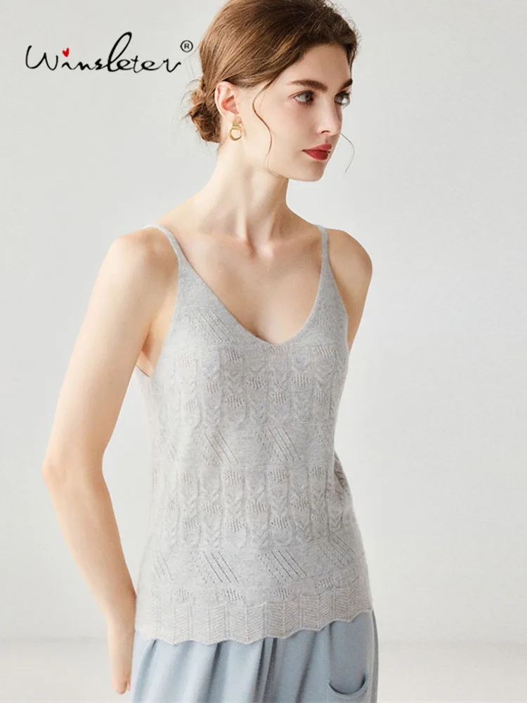 Winsleter-100%Cashmere Elegant Knit Sling Sweater, Thread, Women Daily Versatile Slim Thin Innerwear, 2026 Autumn New T69211CC