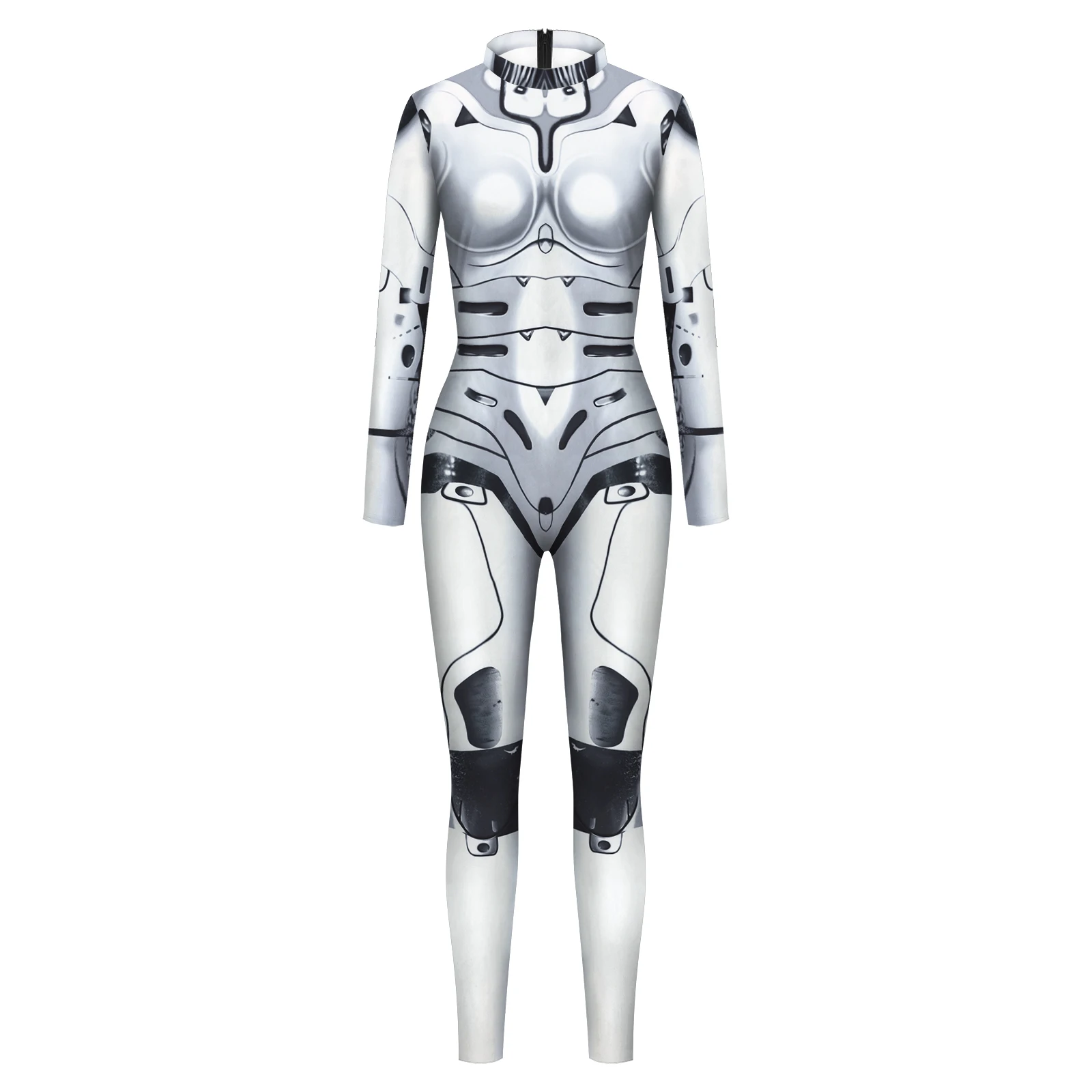 Halloween White Fancy Cosplay Costume Robot Jumpsuit Women Funny Game Anime Bodysuit Catsuit Adult Carnival Zentai Clothes