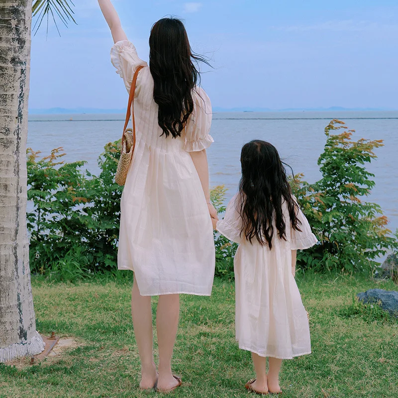 Mother and Daughters Equal Dresses Baby Girls and Mom Matching Clothes Same Mommy and Me One Piece Clothing Women Summer Frocks