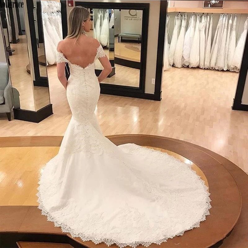 Sexy Lace applique Wedding Dress Mermaid Sweetheart Backless Bridal Dress 2022 Plus Size vestidos de noiva Long Train trouwjurk