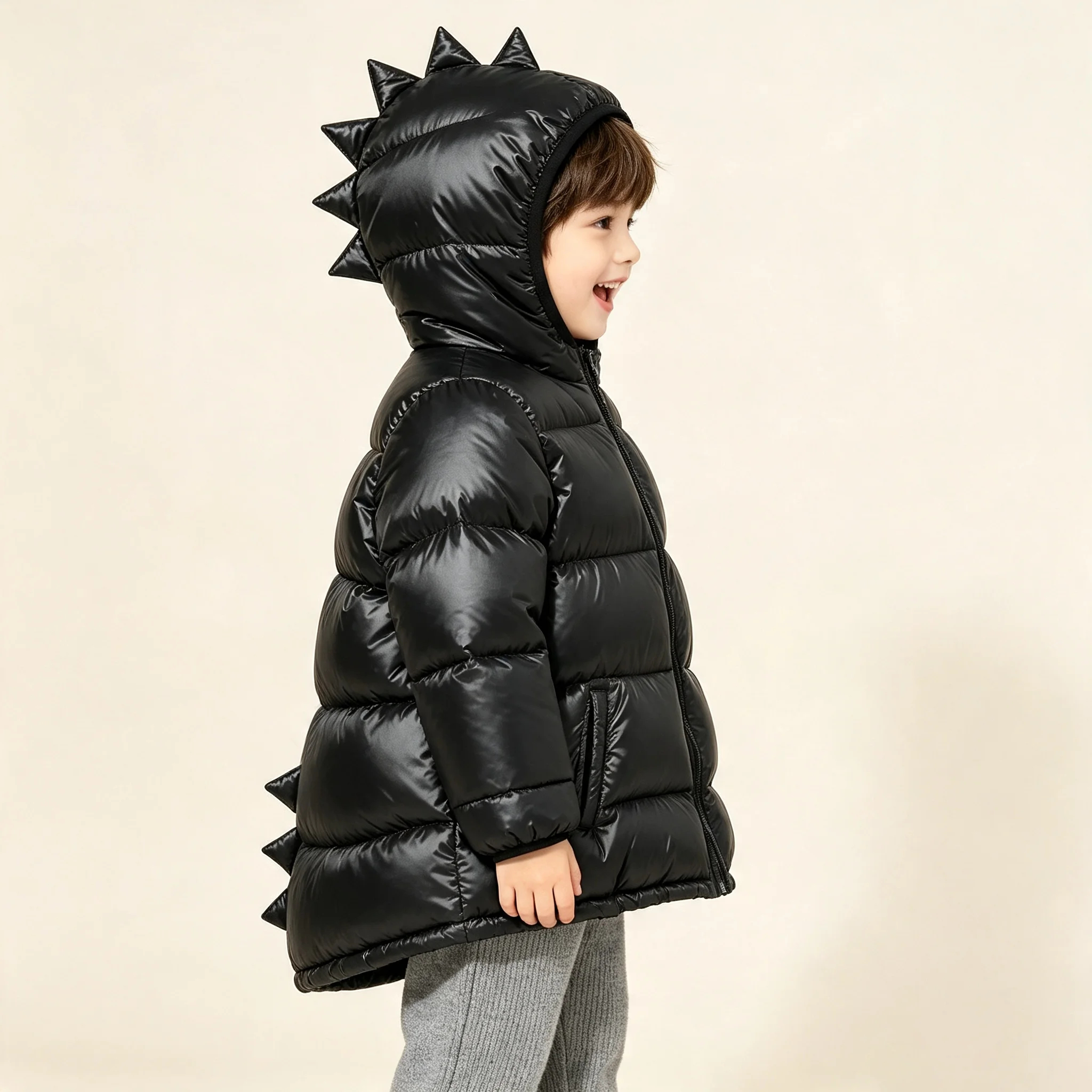 Cute Dinosaur Toddler Boys Girls Down Parka Windproof Waterproof Warm Thick Kids Winter Snow Outerwear Snowsuit Coat