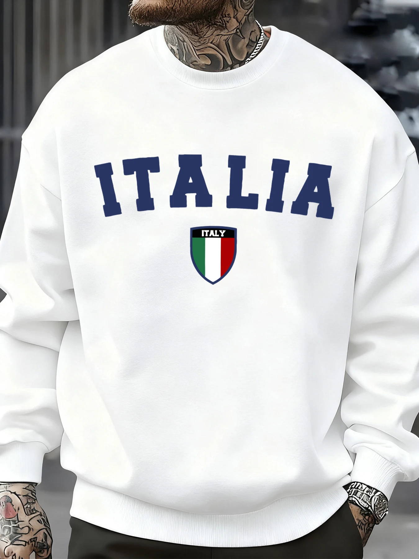 Italia Brief Nationalflagge Abzeichen Gedruckt Männer Pullover Fleece Sweatshirt Straße Casual Sportswear Bequeme Übergroße Kleidung