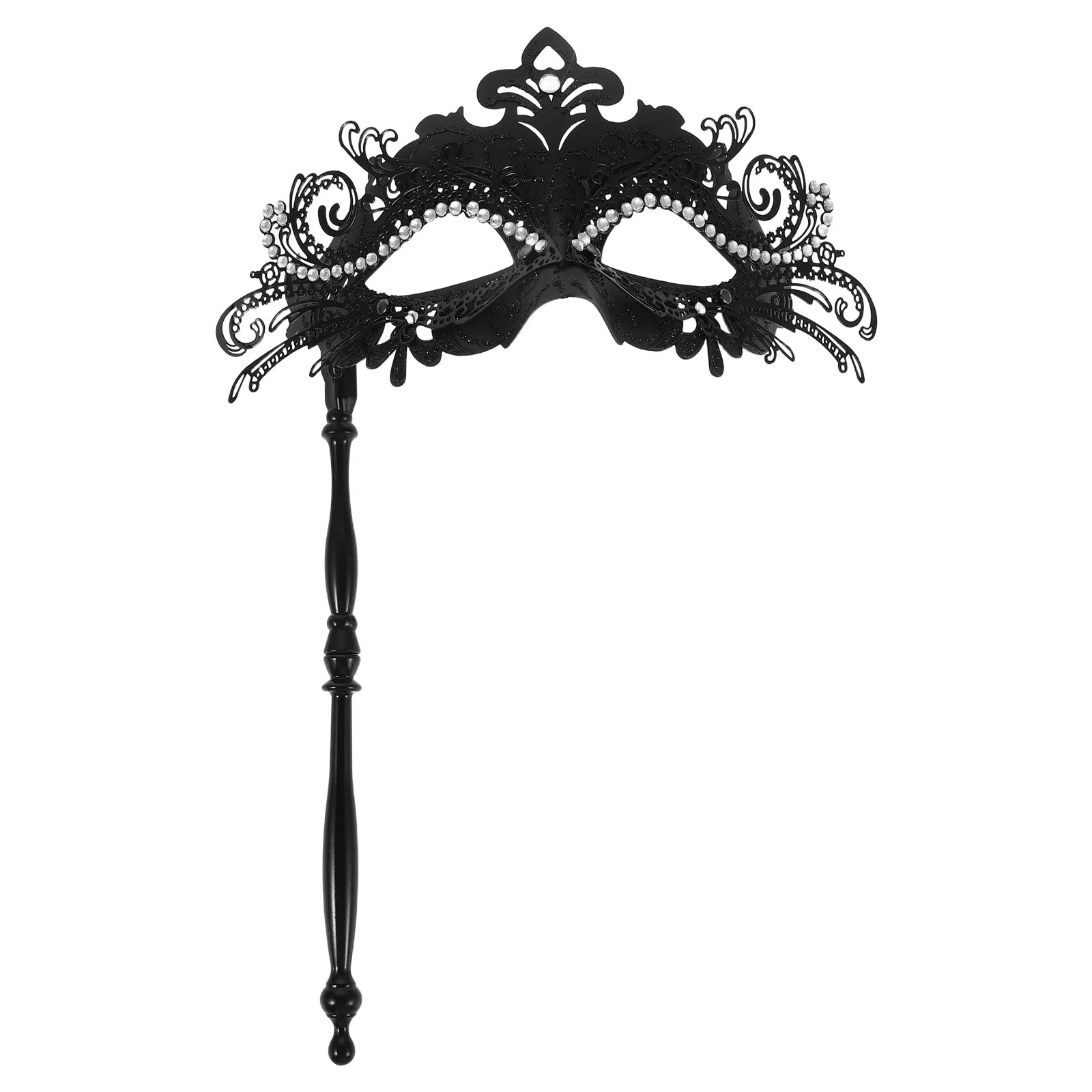

Black Handheld Masquerade Mask Metallic Rhinestones Detachable Stick Lightweight Comfortable Party Costume Carnival Accessory