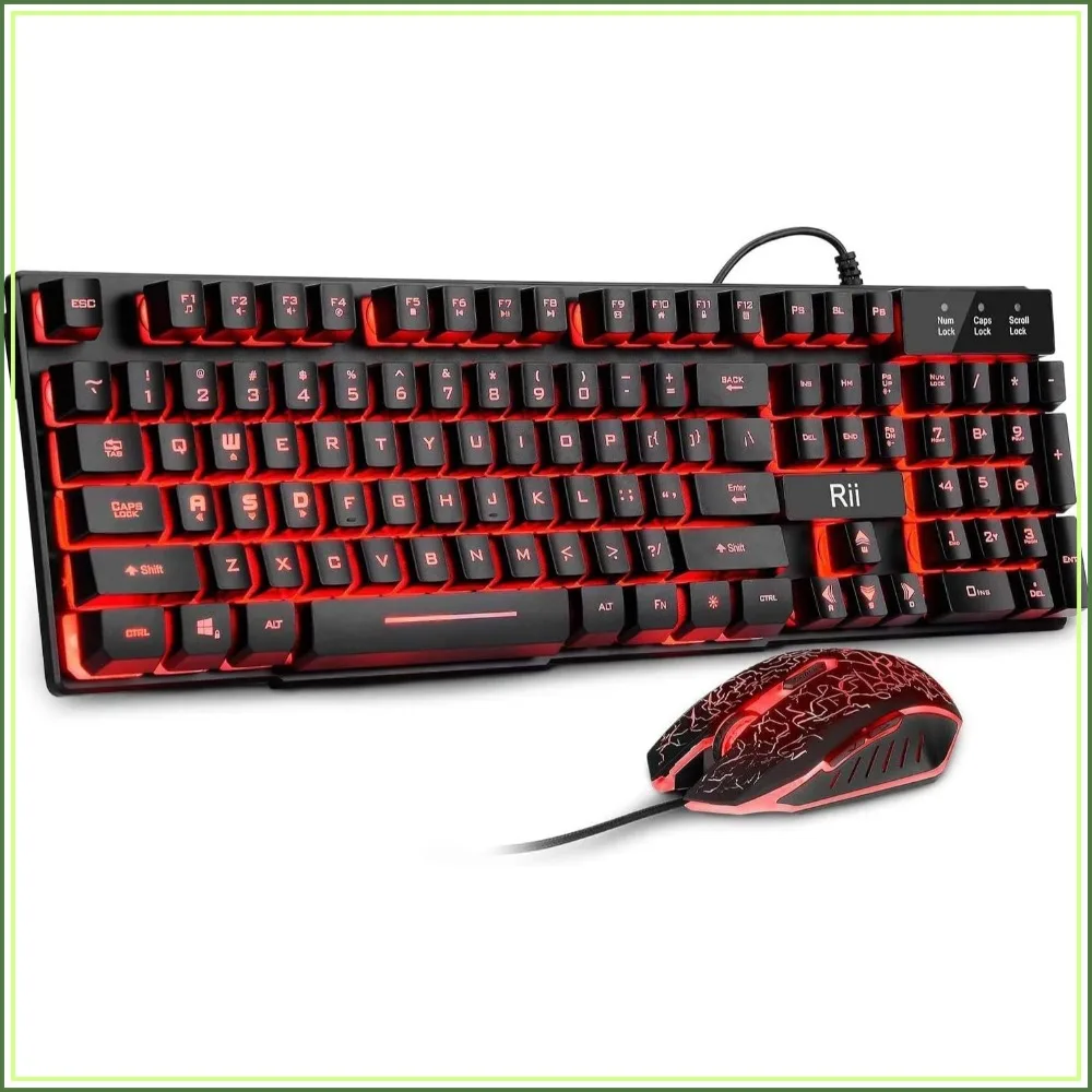 3-LED Backlit Keyboard & Breathing Mouse Set, Ergonomic Mechanical Feel, 4 DPI, for Work/Gaming