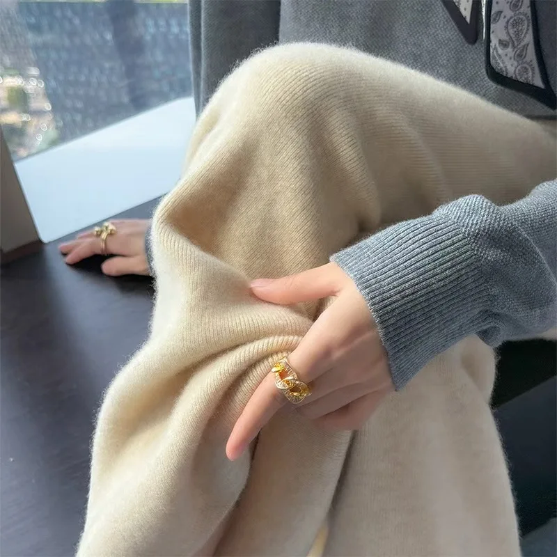 Spodnie z wełny australijskiej dla kobiet, szerokie nogawki, zwiewne spodnie z drapowaniem, bardzo długie spodnie z prostymi nogawkami, dzianinowe spodnie na jesień i zimę.