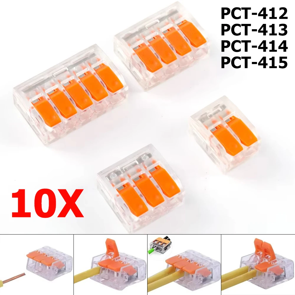 

10PCS PCT 412-415 Wire Terminal Connectors Wiring Terminals Quick Electric Cable Connector Electricity Accessories Tool Box