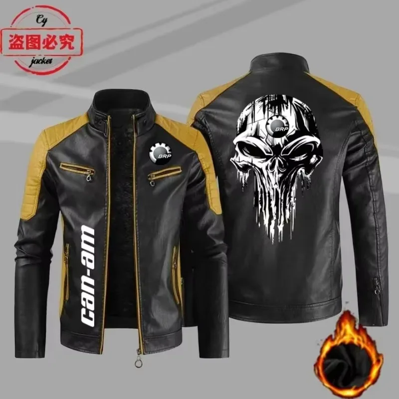 

CAN-AM мотоциклетная куртка из искусственной кожи с логотипом в стиле ретро, ветрозащитная осенне-зимняя мужская велосипедная весенне-осенняя кожаная куртка