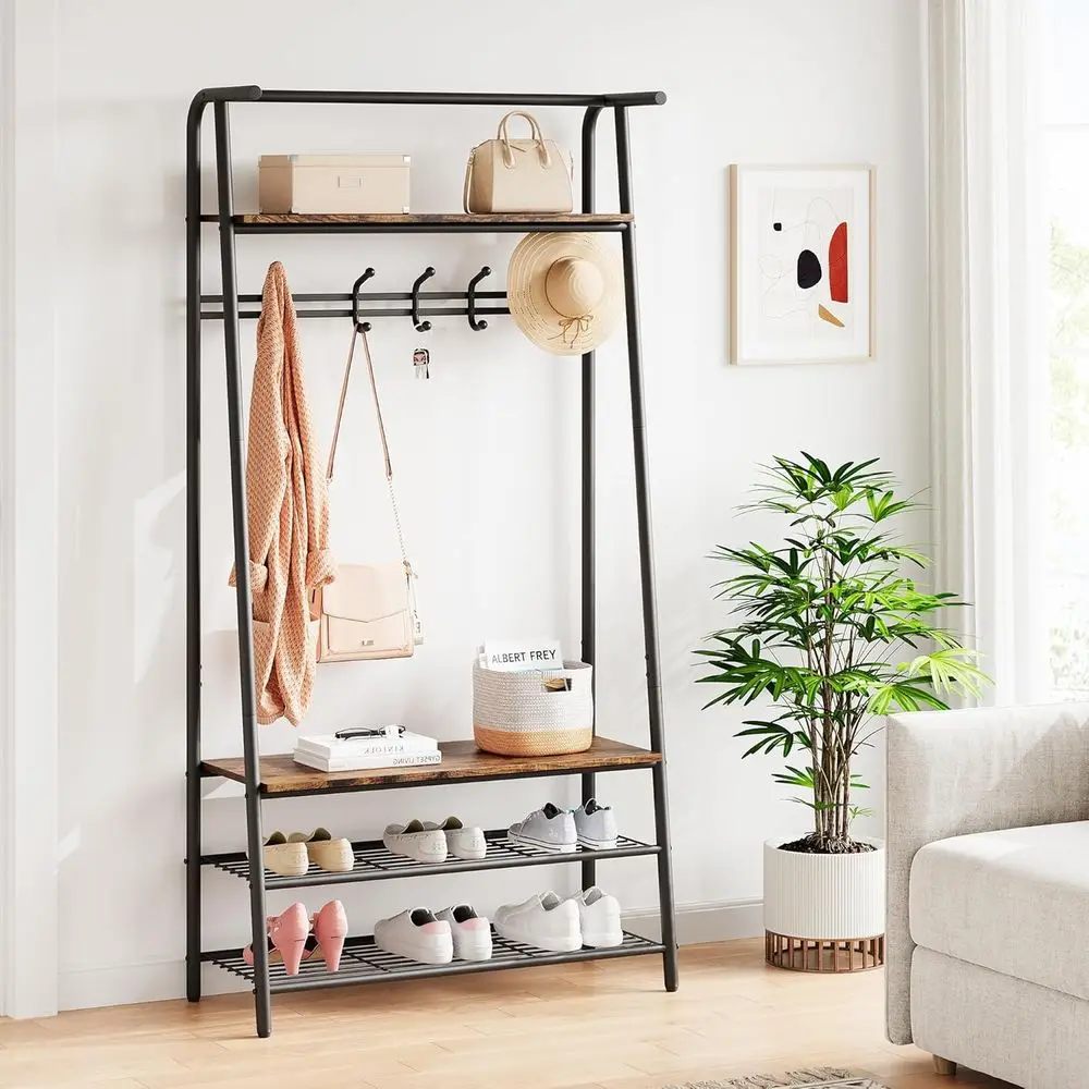 

4-in-1 Entryway Bench with 8 Hooks and 3-Tier Shoe Storage