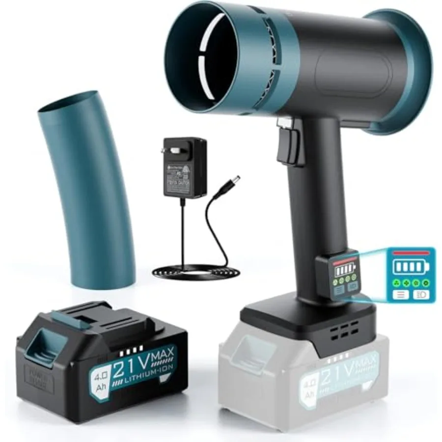 

Turbo Dryer Blower for Car 670CFM 4Lb Thrust Car Dryer Air Blower with 2 Extended Tube and LED 4.0Ah Battery and Charger Super