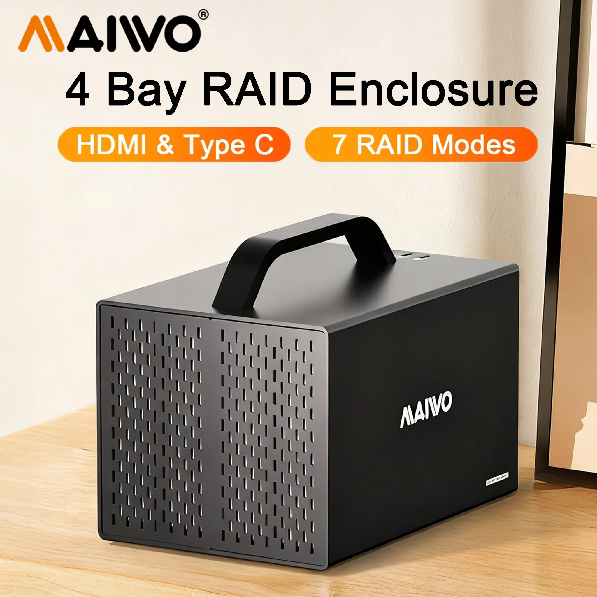 MAIWO 4 Bay RAID External Hard Drive Enclosure with Adjustable Fan 3.5'' TypeC to SATA HDD SSD Enclosure Support RAID Mode