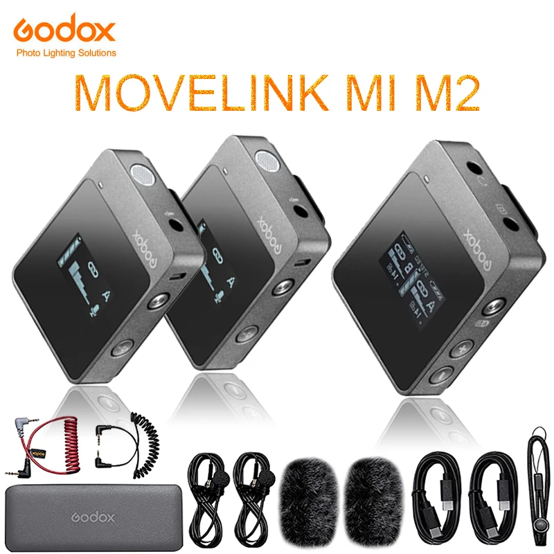ميكروفون لاسلكي من Godox MoveLink M1 M2 2.4 جيجاهرتز ميكروفون لافلير ثنائي القناة بميكروفون مع تقليل الضوضاء والتحكم في الهاتف DSLR