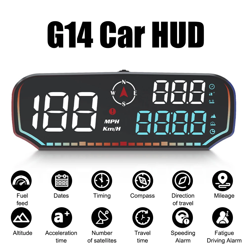 

Car Head Up Display BeiDou GPS With Multiple Alarm Functions Altitude Date Speedometer G14 HUD HD Display Screen