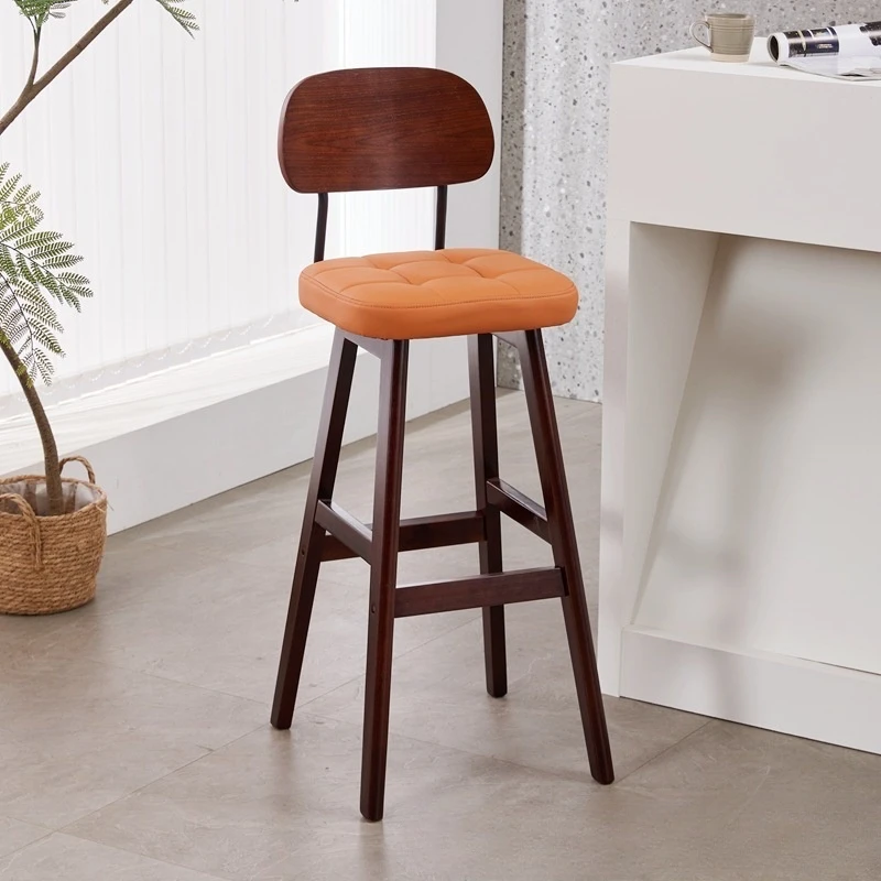

Custom Solid Wood Simple Modern Backrest Retro Bar Stool Chair For Home Cafe Living Room Restaurant