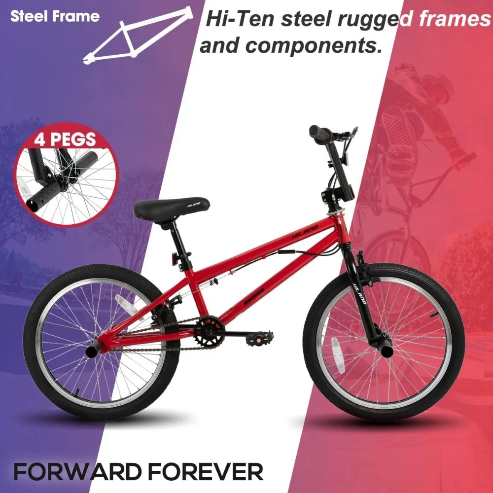 20 inch Freestyle Kids BMX Bike,Beginner-Level to Advanced Riders with 360 Degree Gyro & 4 Pegs, Kids' Bicycles for Boys