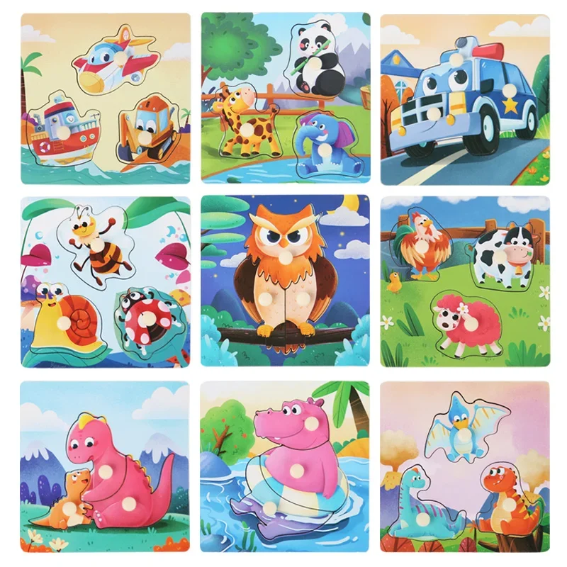 Baby Toys Montessori Wooden Puzzles Children Toys Hand Grab Board Animals Cognition Educational Learning Toys For Kids 1-3 Years