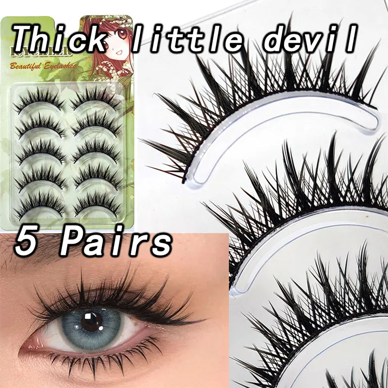 

5 Pairs Cosplay Thick Manga Eyelashes Japanese Little Devil Eyelashes Extension Reusable Dramatic Fake Lashes Makeup Lash Tools