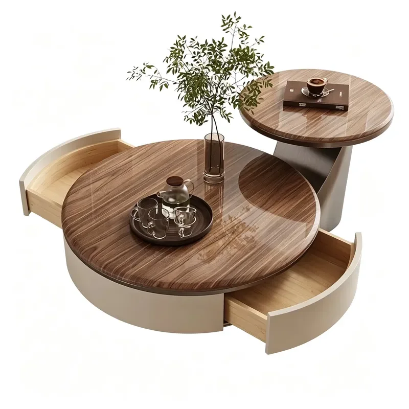 Modern Round Coffee Table Eco Friendly Wood Living Room Furniture Stain Resistant Easy Maintenance Visually Appealing Design