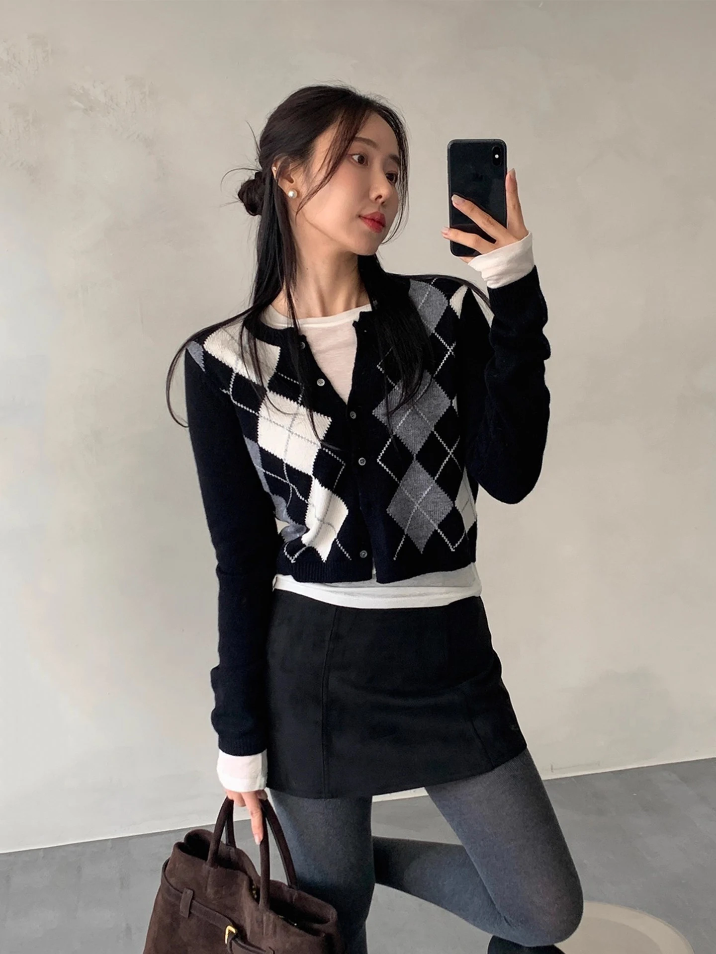 

Женский осенний вязаный свитер, кардиган с цветной блузкой и геометрическим узором, утягивающий универсальный пригородный свитер, длинный све