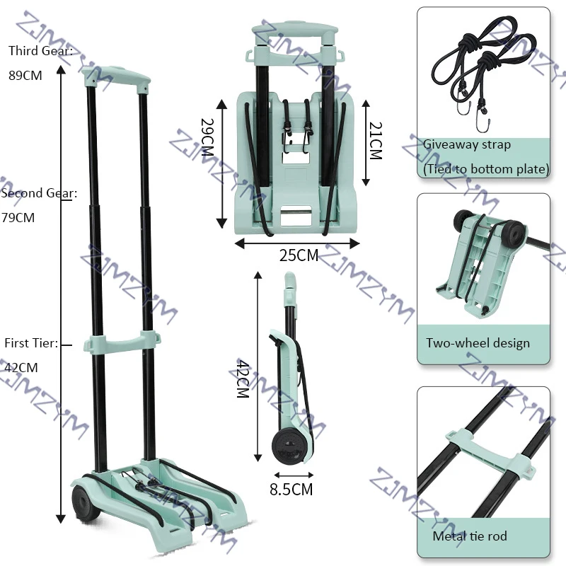 Składany mały wózek z dwukołowym przenośnym wózkiem z metalową dźwignią Wózek o dużym obciążeniu do podnoszenia na zakupy ekspresowe