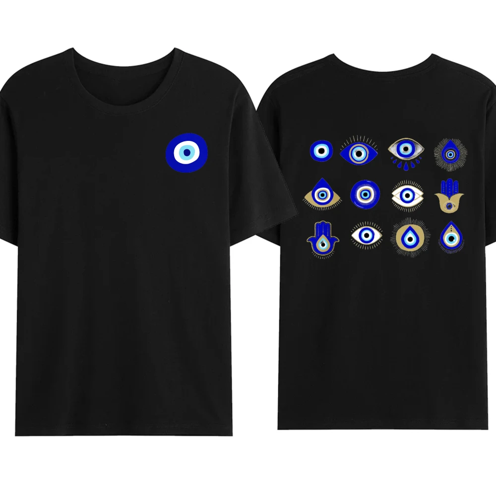 Fashion Evil Eye Unisex Tee Summer Casual Cotton White T-shirt Streetwear Top Bohemian Beach Protection Amulet Comfortable Shirt