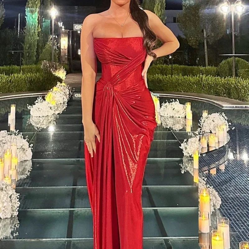 

New dress fashion knitted coating splicing straps sexy split long tube top evening dress party sexy temperament elegant high-end