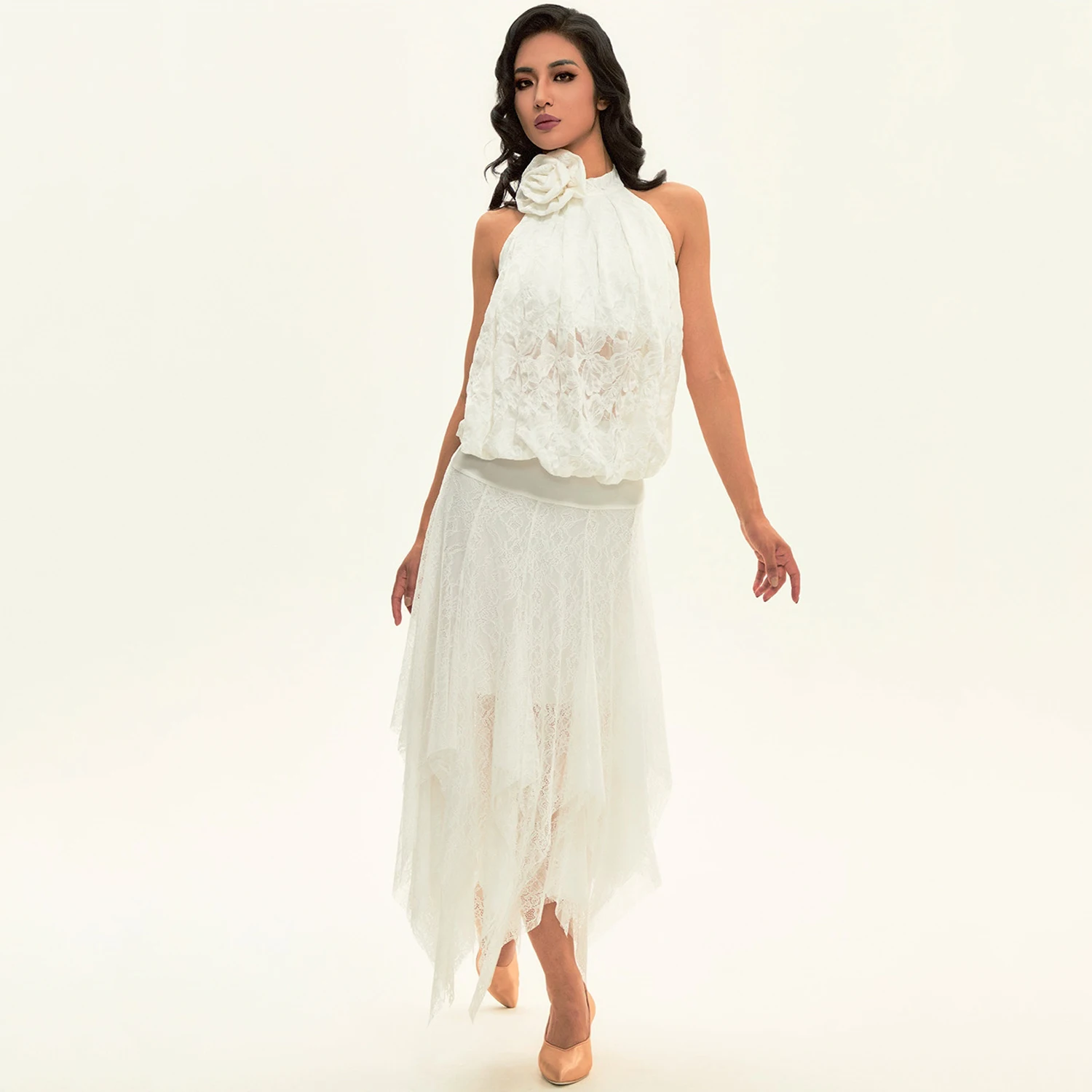 Abiti da ballo per sala da ballo Top da ballo latino Donna Valzer Abbigliamento da spettacolo di danza Senza maniche Bianco Nero Top Body in pizzo DNV24739