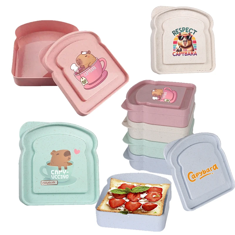 Caja de almacenamiento de alimentos para sándwich Capybara, contenedor para ensalada, frutas, aperitivos, caja de almacenamiento con tapa, fiambrera reutilizable para microondas, estuche para pan
