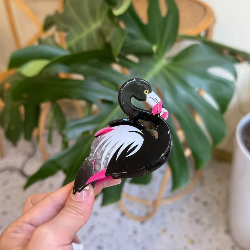 Nieuw ontwerp acryl flamingo haarspeldjes cartoon dier snoep kleur hoge paardenstaart haarklauwen dames haaraccessoires hoofddeksels