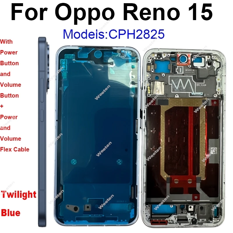 For OPPO Reno 15 15 Pro CPH2825 CPH2813 Middle Frame Housing Cover Front LCD Frame Holder With Power Volume Buttons Parts Spare