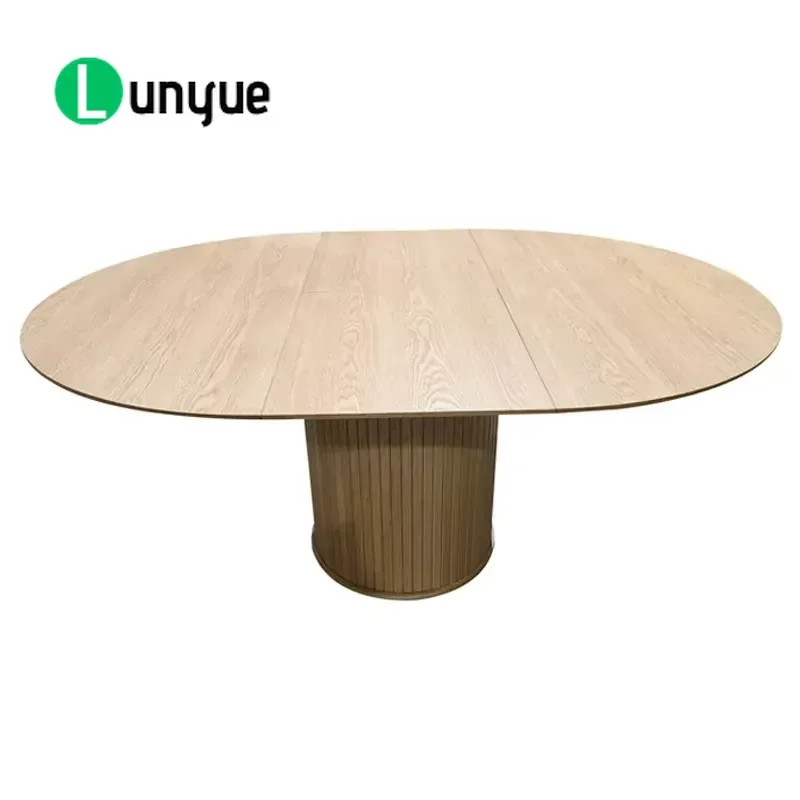 Solid Oak Veneer Expandable Dining Table Rural Farmhouse Style Natural Wood Grain Finish With Extension System For Home
