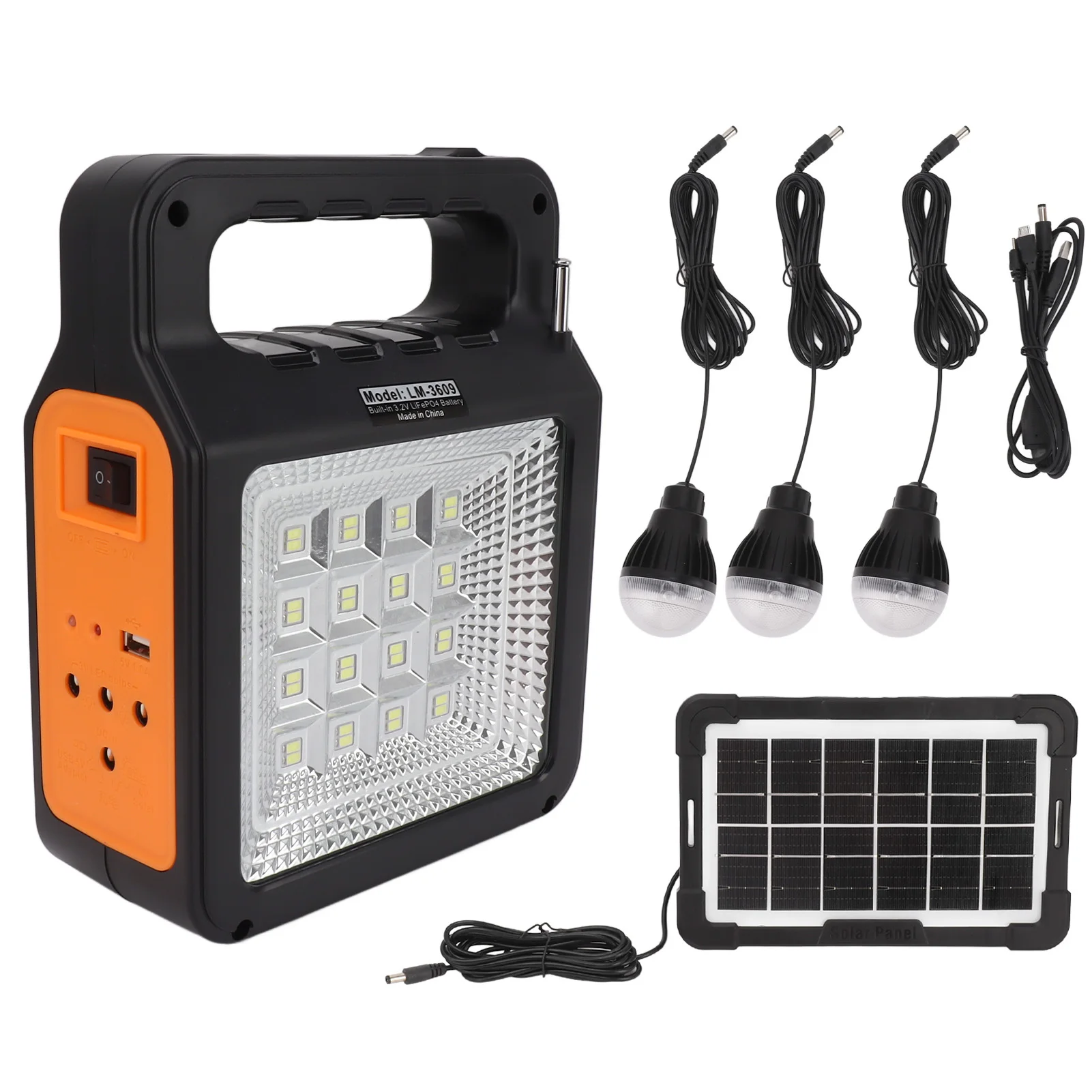 

Solar Generator Solar Power Bank 6000mAh Bright Headlight Panel Light 3 Bulbs Portable Handle Solar Generator for Camping Travel
