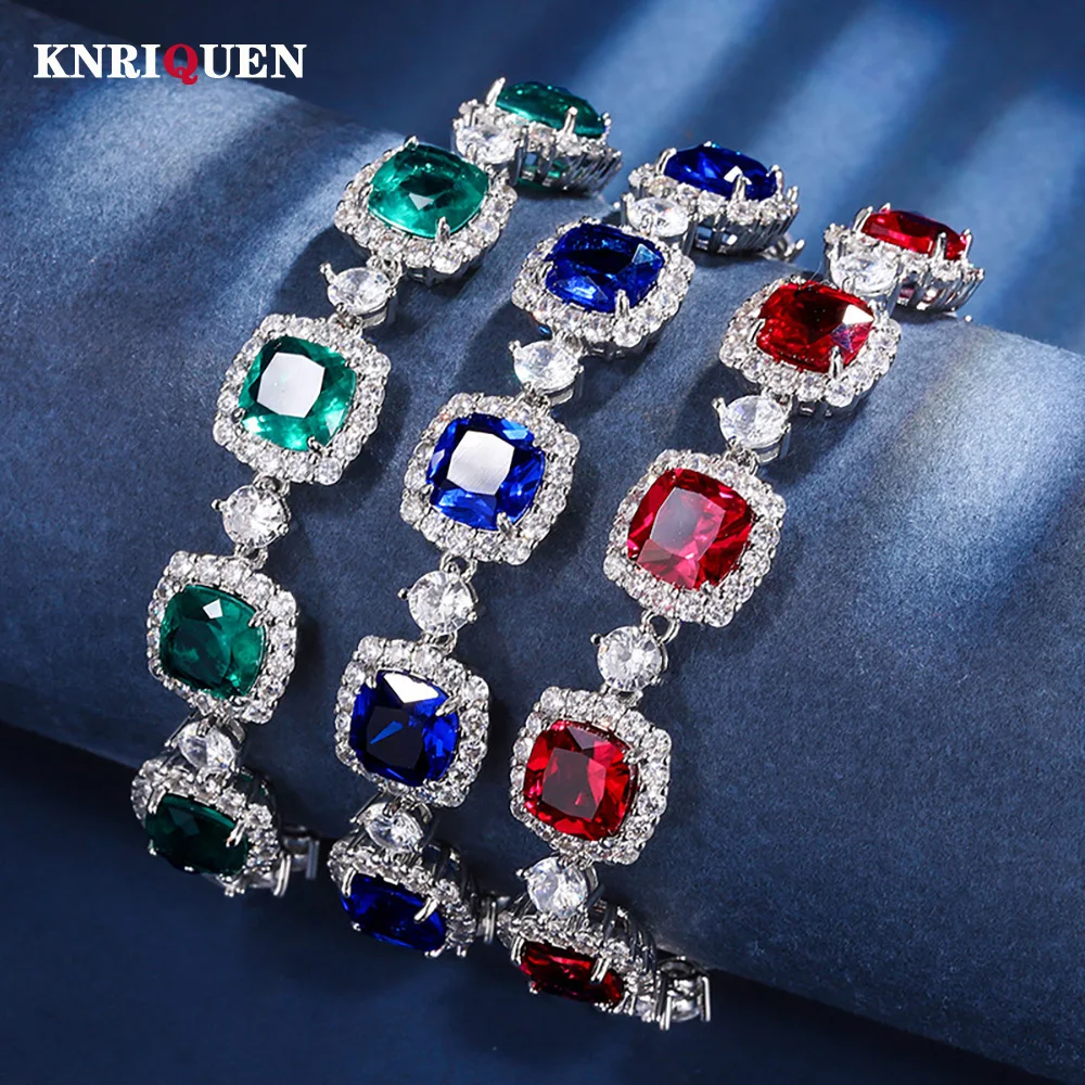 

Charms 8*8mm Emerald Ruby Sapphire Bracelets for Women Vintage Gemstone Cocktail Party Fine Jewelry Anniversary Gift Accessories