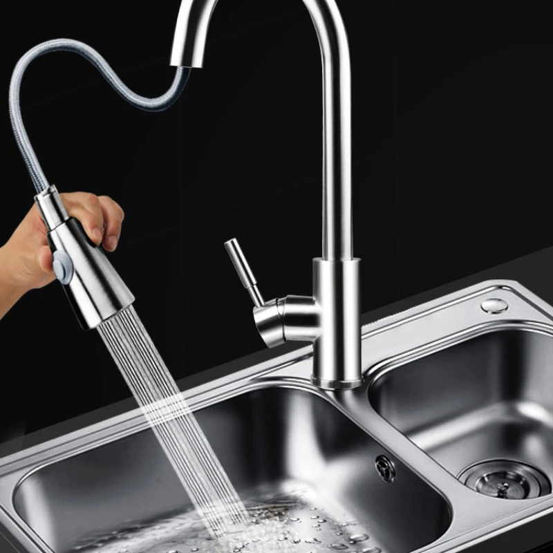 

Kitchen pull-out faucet, hot and cold water sink, dish basin, sink sink, swivel, splash-proof, telescopic