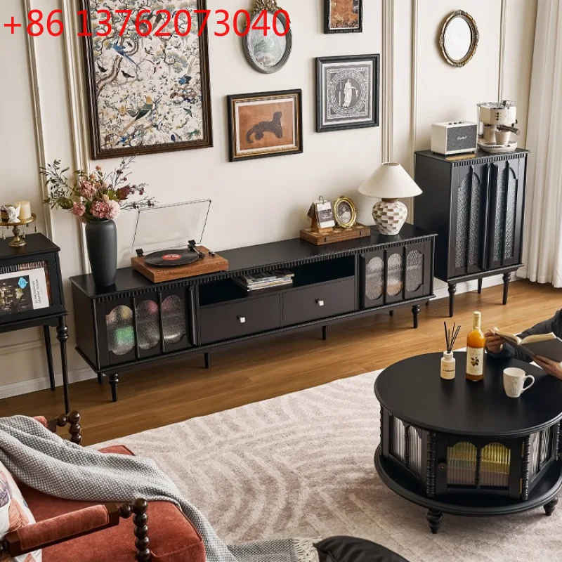 

Французский ретро светильник из цельного дерева, роскошный черный шкаф для телевизора, напольный простой современный шкаф для хранения вещей