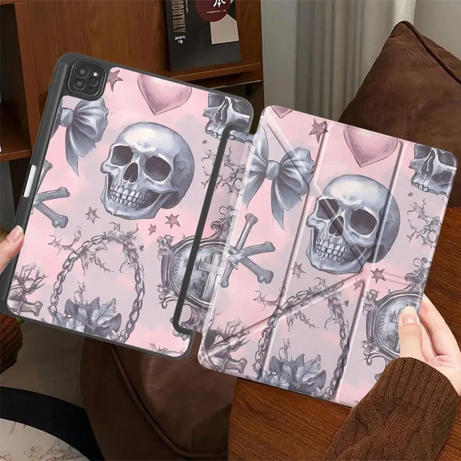 Tablet Case For iPad Air 4 5 M3 M2 M4 11inch Pro 11th 10th 9th 8th 7th 12.9inch Mini 6 7 Pro 2025 Holder Cover Pink Skull