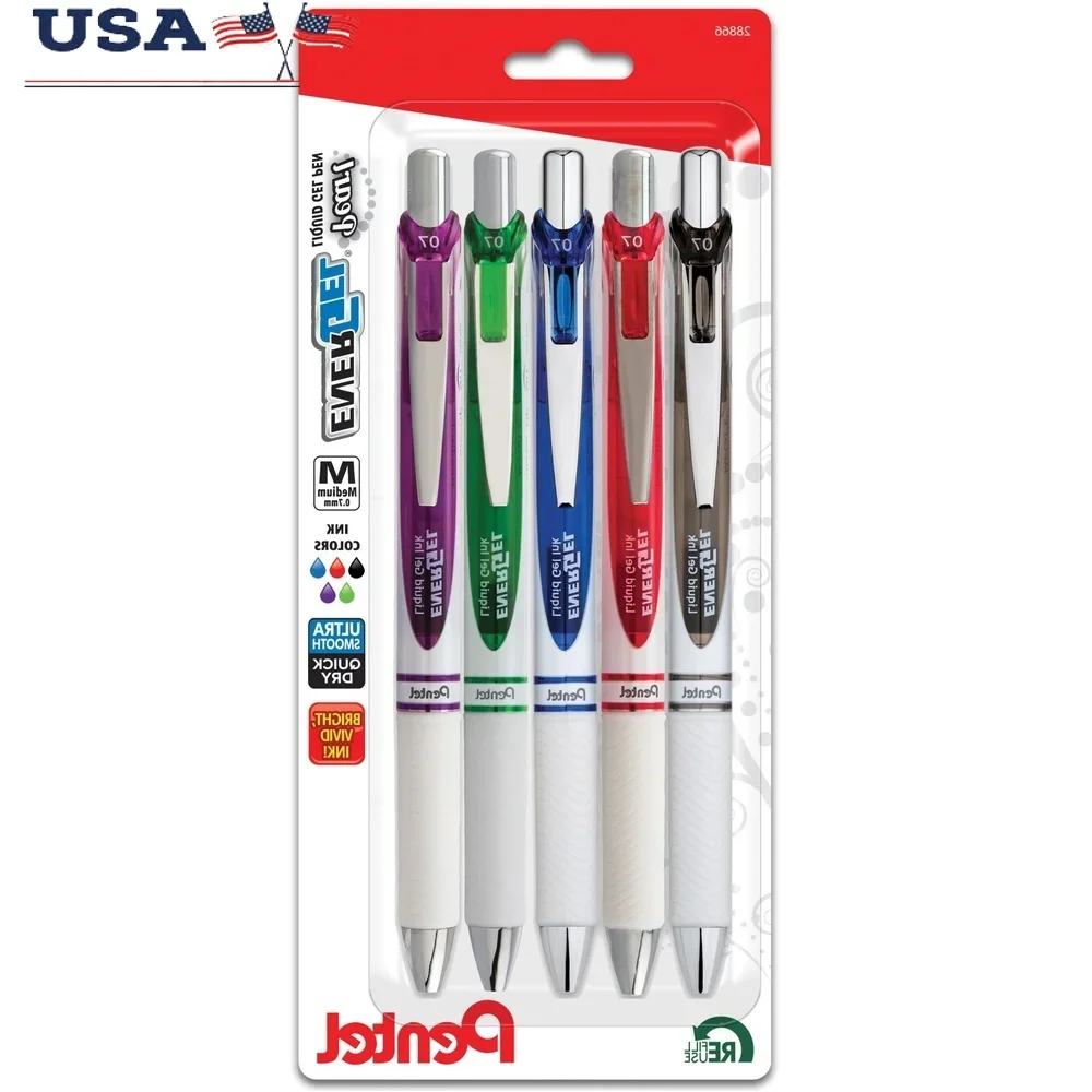 

EnerGel Pearl RTX Gel Ink Pens Medium Point 0.7mm Assorted Ink Fast Drying Smooth Writing Comfortable Grip Pack of 5
