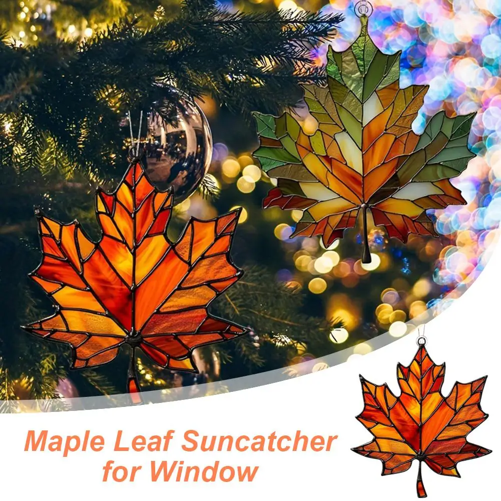 Maple Leaf Suncatcher for Window, Acrylic Maple Leaves Hanging Ornament Fall Leaf Decor for Thanksgiving Autumn Party Supplies